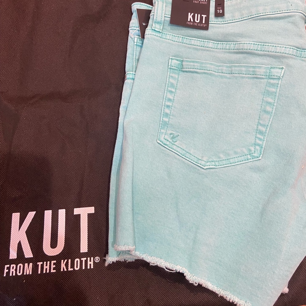 Kut from the Kloth denim shorts sea green size 10 NEW Gidget fray short
